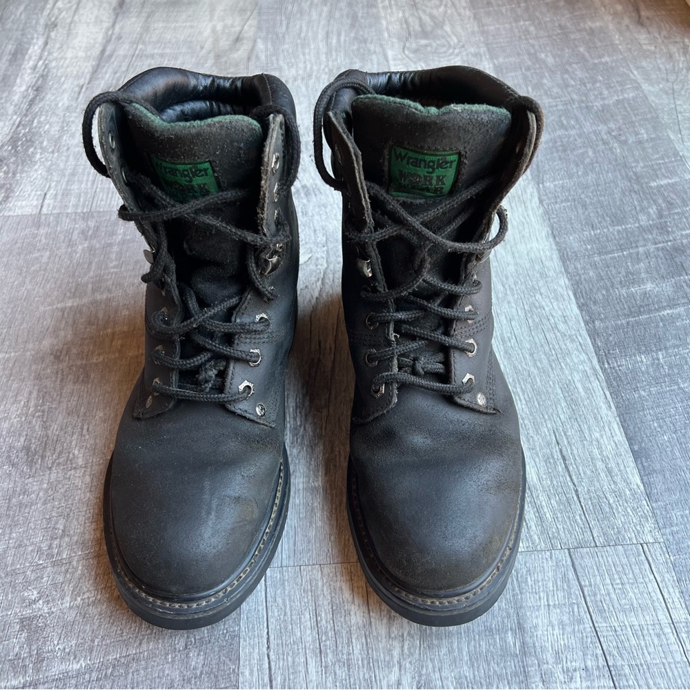 Wrangler Steel Toe Boots Oil Resistant Leather Size 6.5 Black